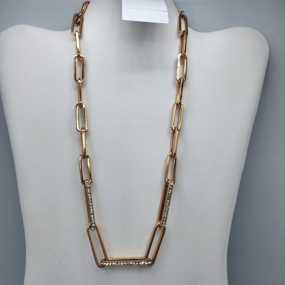 ALDO Necklace Goldtone Paper Link Chain Rhinestones - Picture 1 of 3